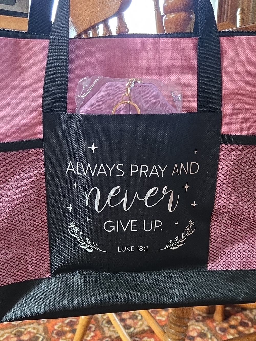 Pink and Black Inspirational Tote Bag